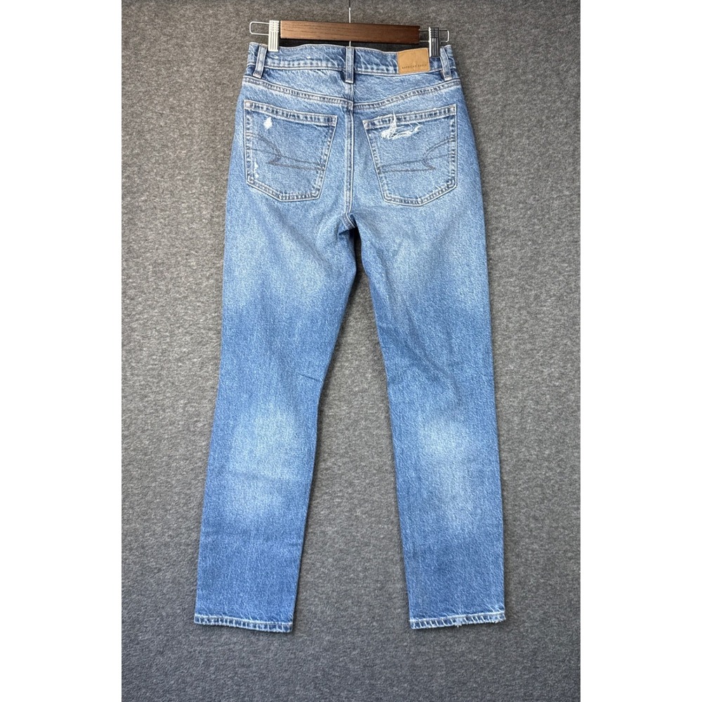American Eagle Super High Rise Ankle Straight Distressed Jeans Blue Womens XS 00 - Picture 5 of 15